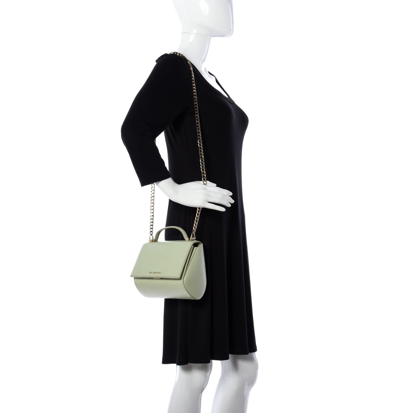 Textured Calfskin Mini Pandora Box Chain Crossbody Bag Aqua Green