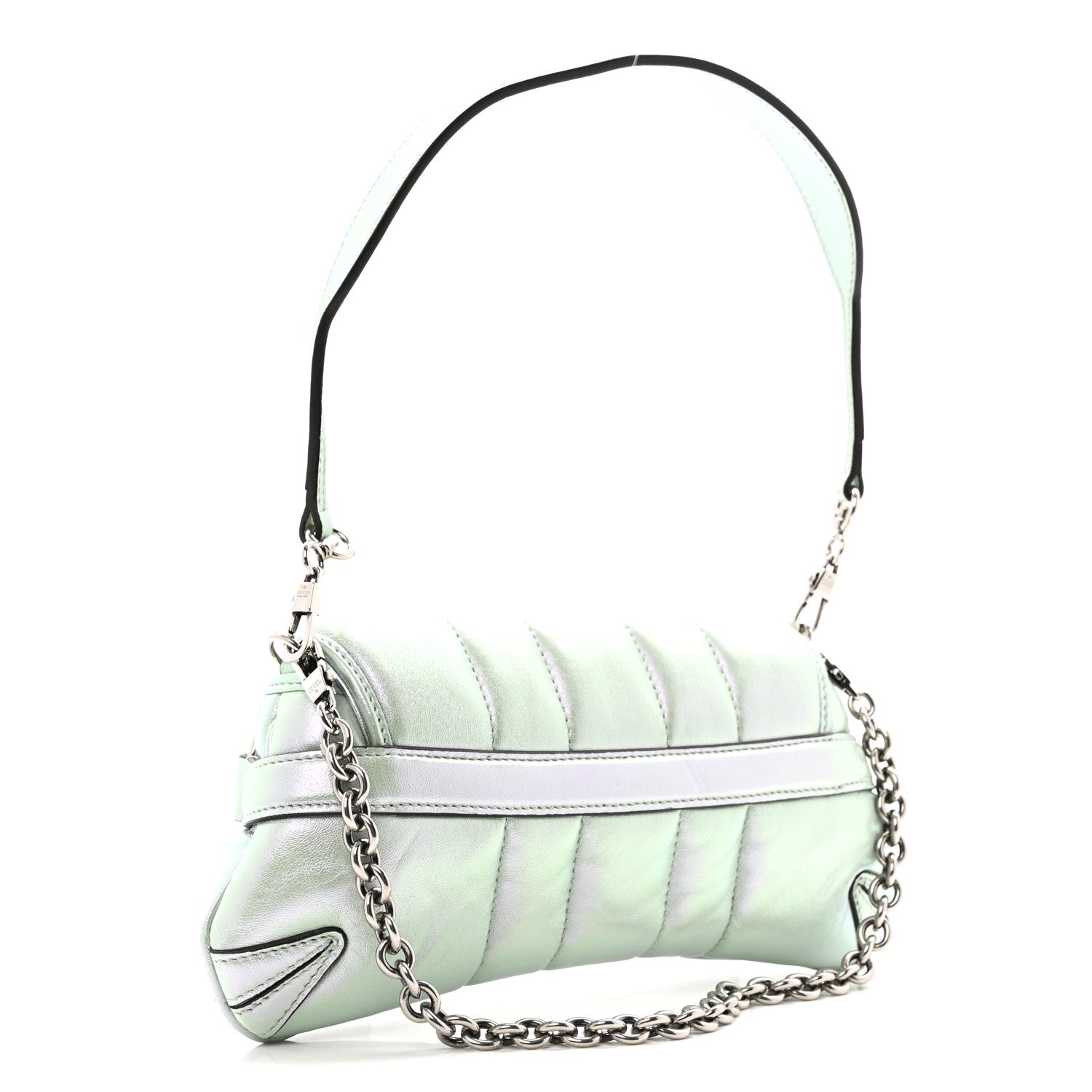 Gucci Iridescent Nappa Vertical Matelasse Small Maxi Horsebit Chain Shoulder Bag Iridescent Salvy Green 3 of 12