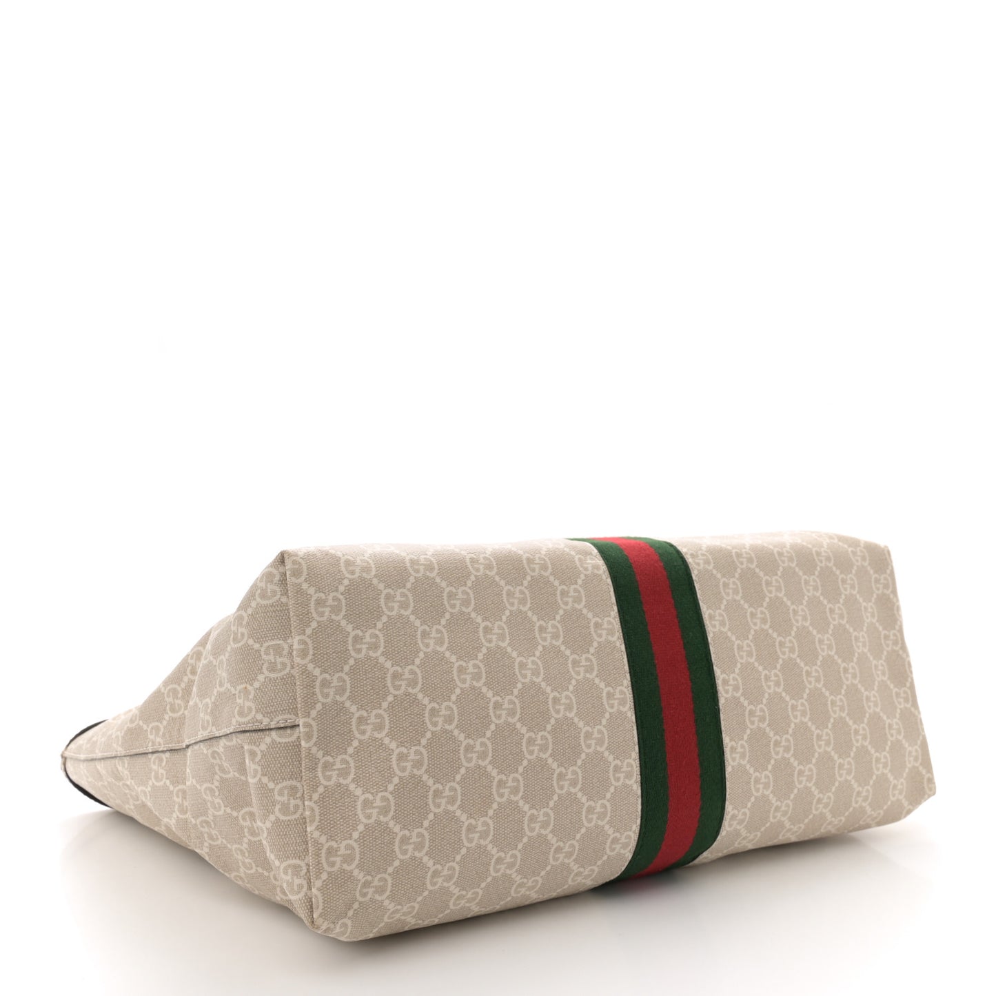 GG Supreme Monogram Textured Dollar Calfskin Web Medium Ophidia Shopping Tote Beige Mystic White Oatmeal