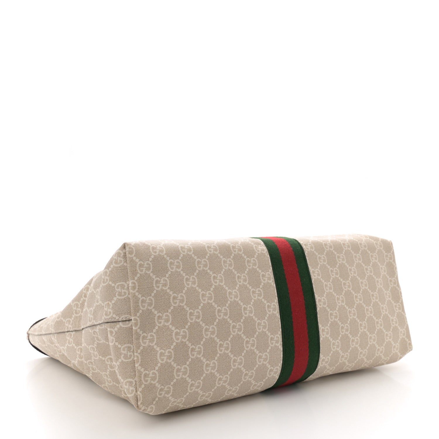 Gucci GG Supreme Monogram Textured Dollar Calfskin Web Medium Ophidia Shopping Tote Beige Mystic White Oatmeal 4 of 12