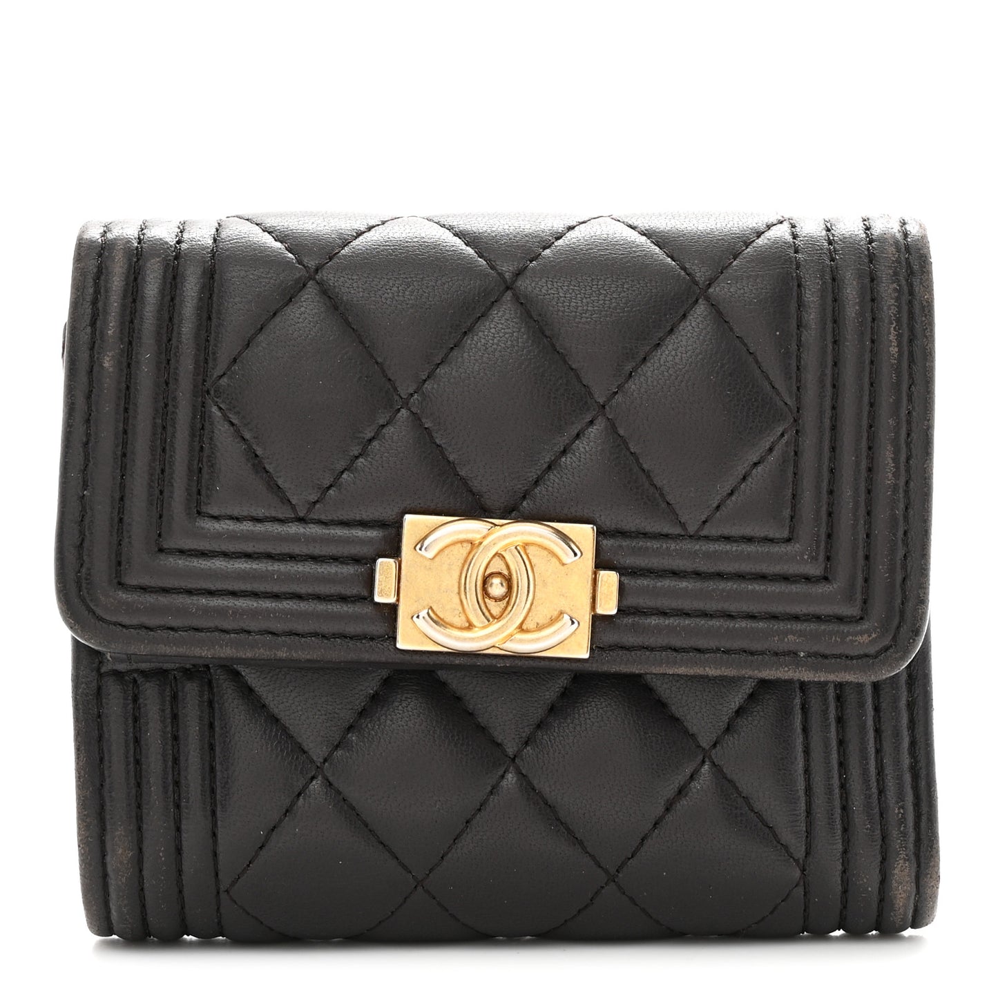 Lambskin Quilted Compact Boy Wallet Dark Grey