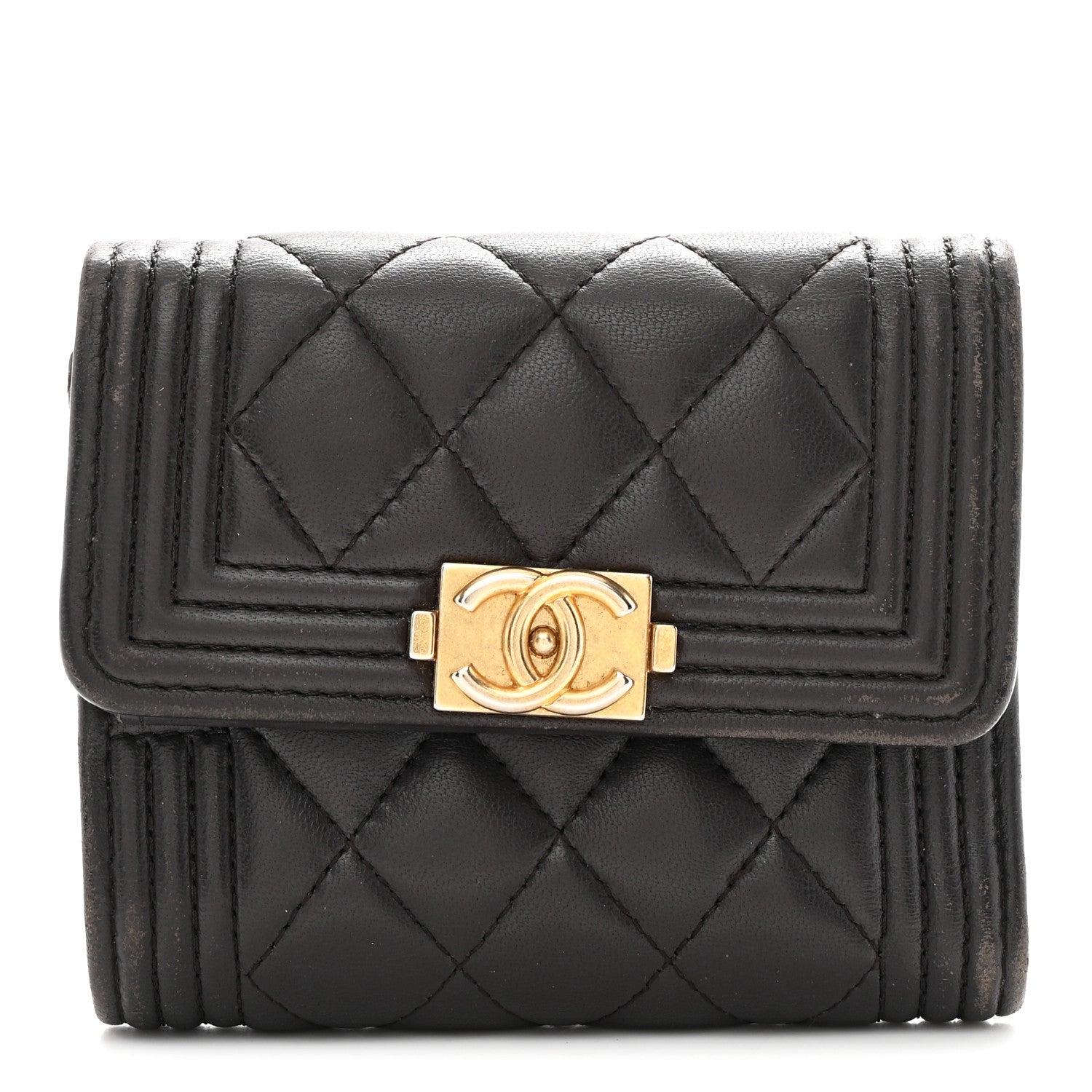 Chanel Lambskin Quilted Compact Boy Wallet Dark Grey 1 of 9