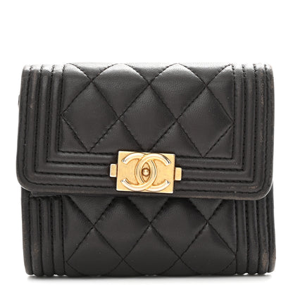 Chanel Lambskin Quilted Compact Boy Wallet Dark Grey 1 of 9