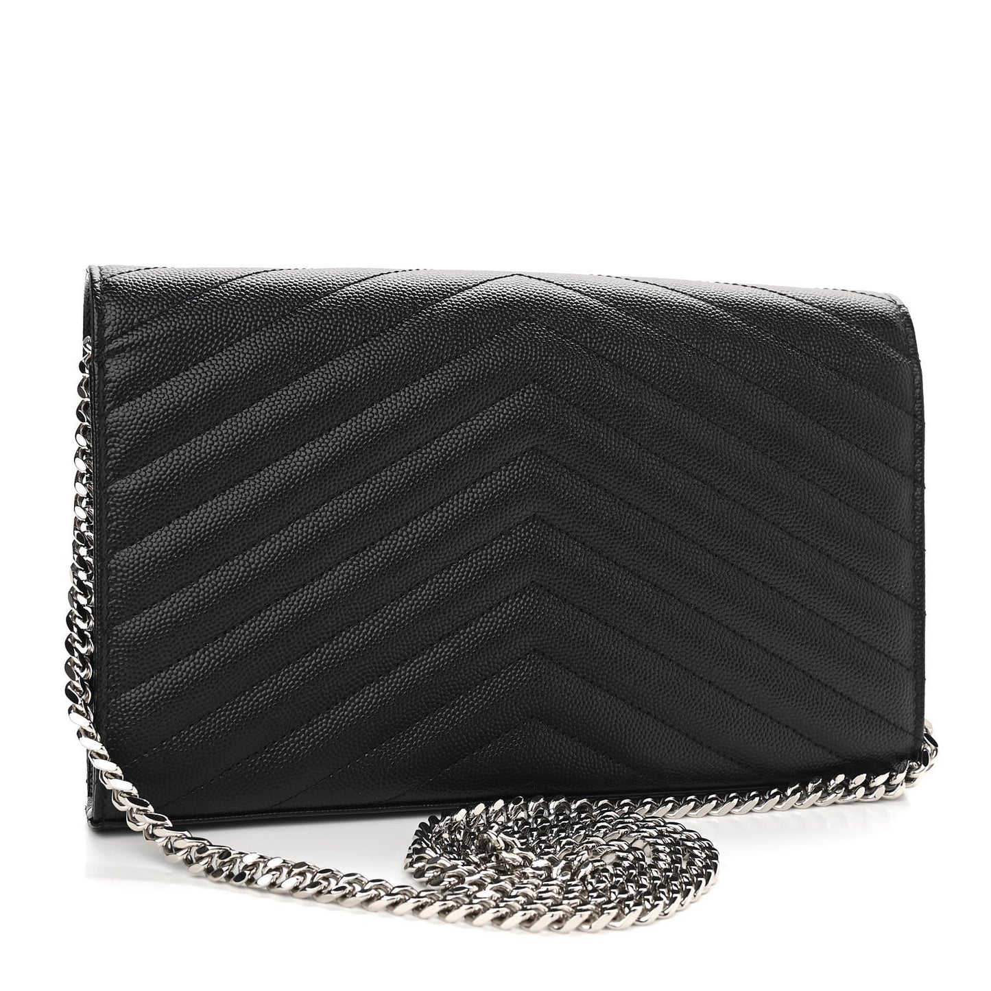 Grain De Poudre Matelasse Chevron Monogram Chain Wallet Black