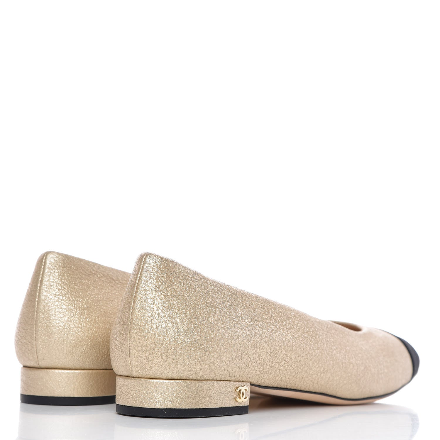 Chanel Metallic Lambskin Cap Toe Ballerina Flats 39.5 Gold Black 4 of 9