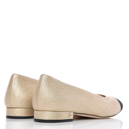 Chanel Metallic Lambskin Cap Toe Ballerina Flats 39.5 Gold Black 4 of 9