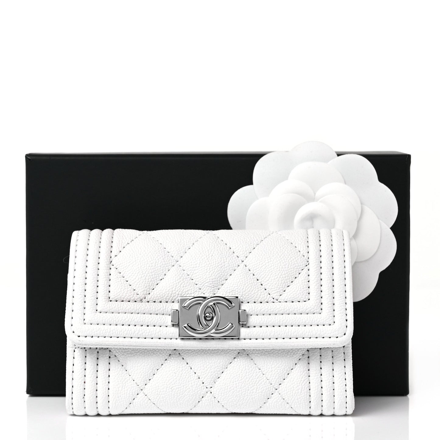 Caviar Quilted Boy Flap Card Holder White