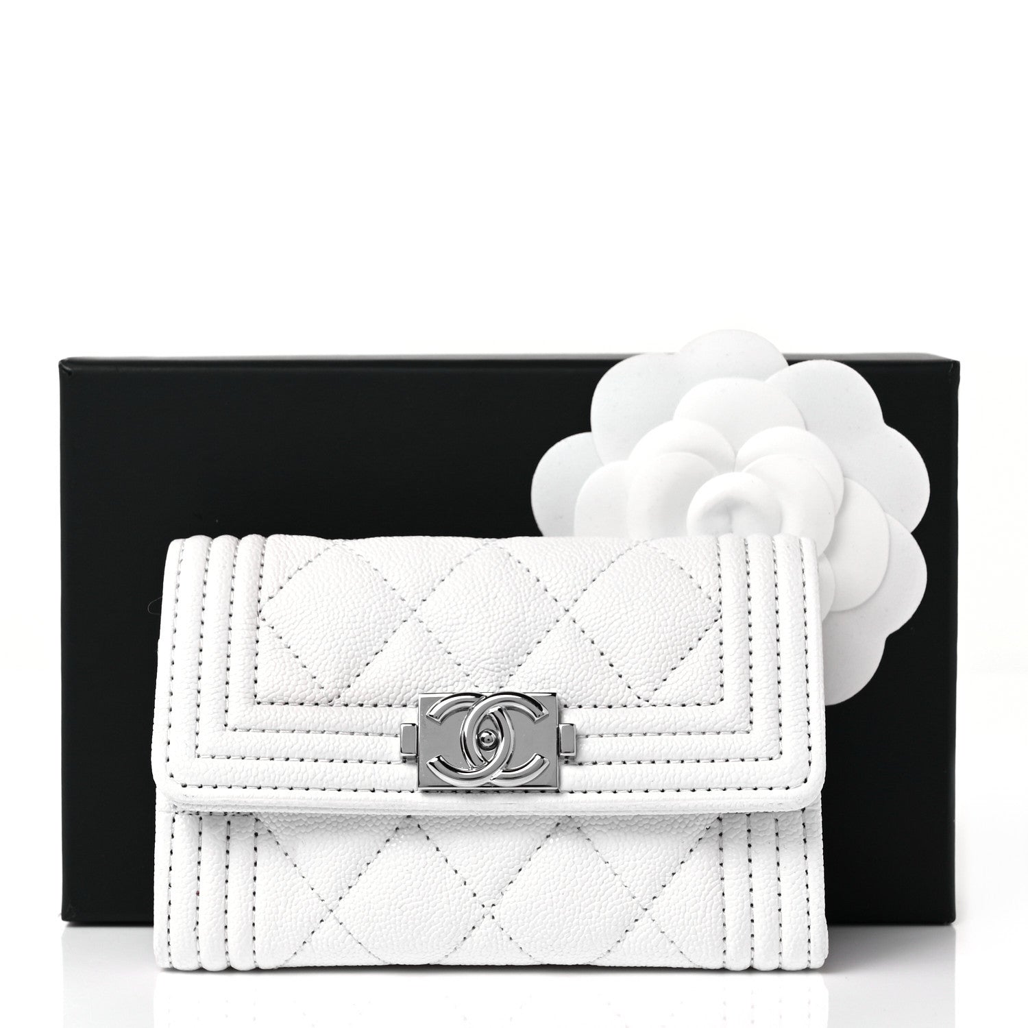 Chanel Caviar Quilted Boy Flap Card Holder White 7 of 7