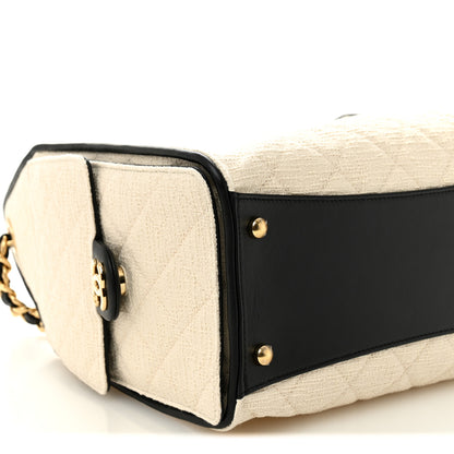 Chanel Canvas Calfskin Quilted Small Chanel 25 Handbag Ecru Black 9 of 11