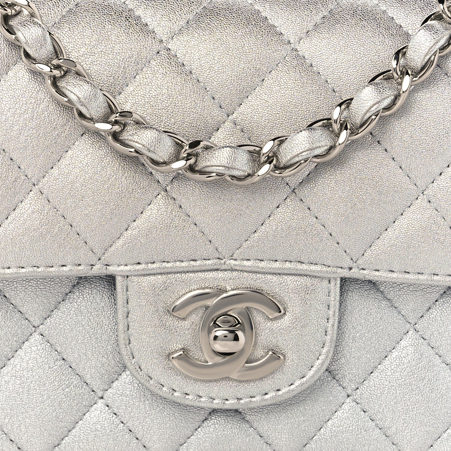 Chanel Metallic Lambskin Quilted Mini Rectangular Flap Silver 8 of 10