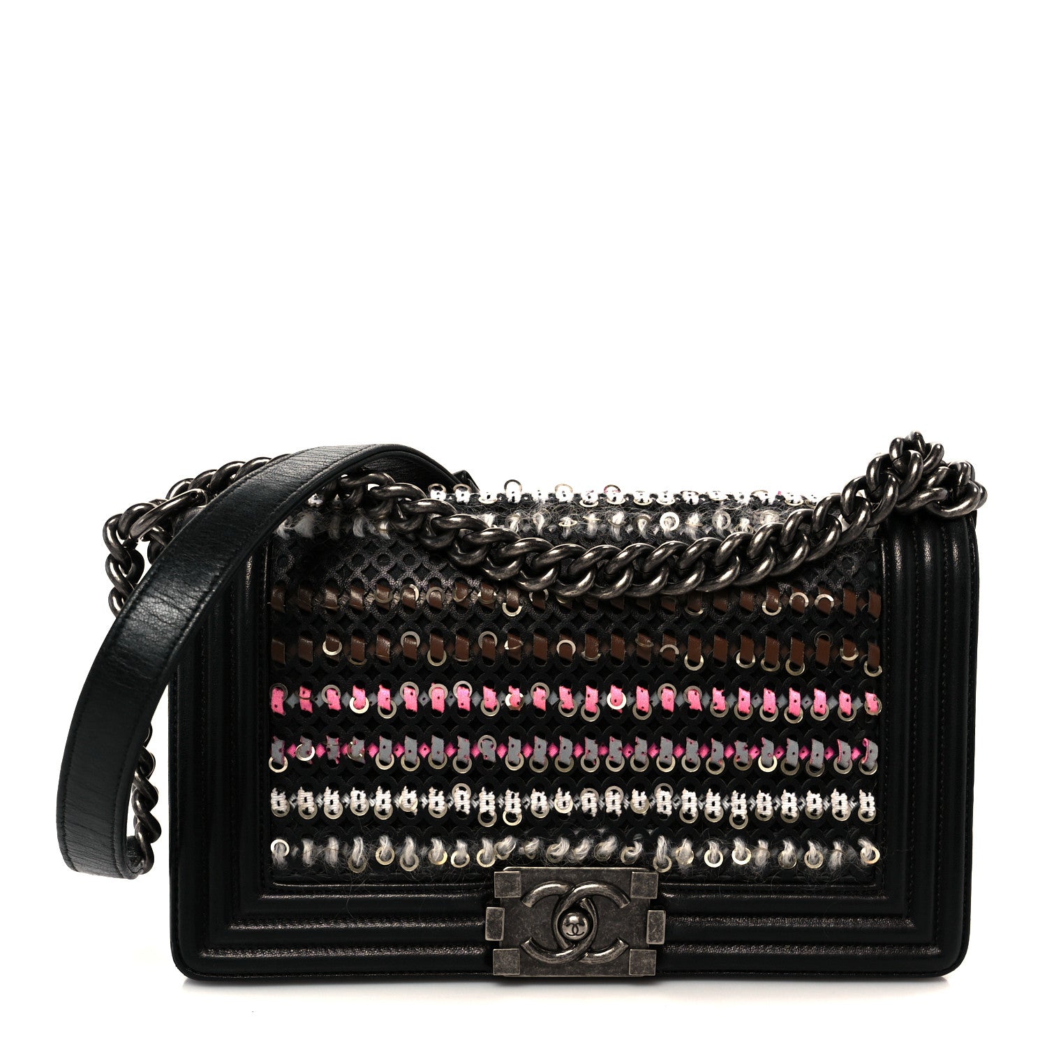 Chanel Lambskin Tweed Woven Medium Boy Flap Black 1 of 10