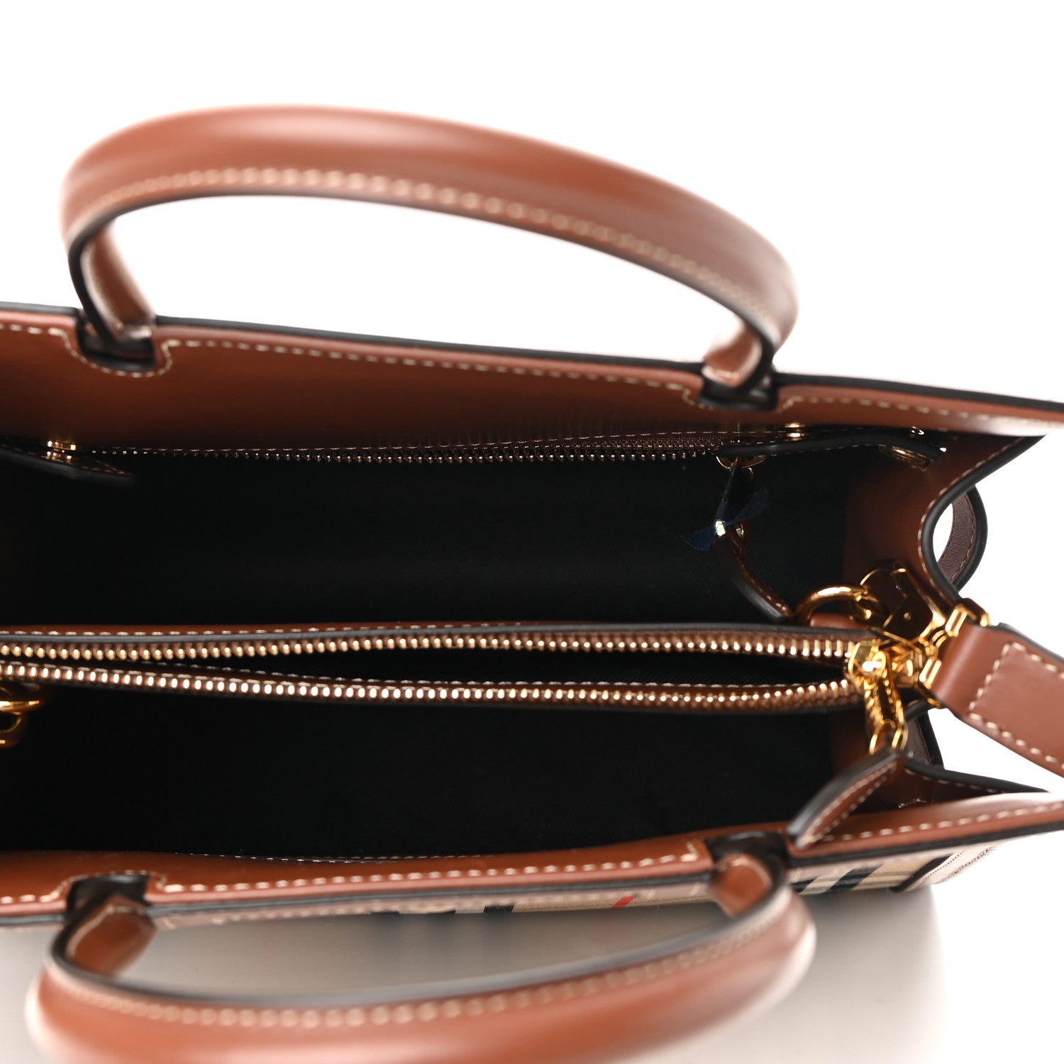 Burberry Calfskin Vintage Check Mini Two Handle Title Bag Archive Beige 5 of 9