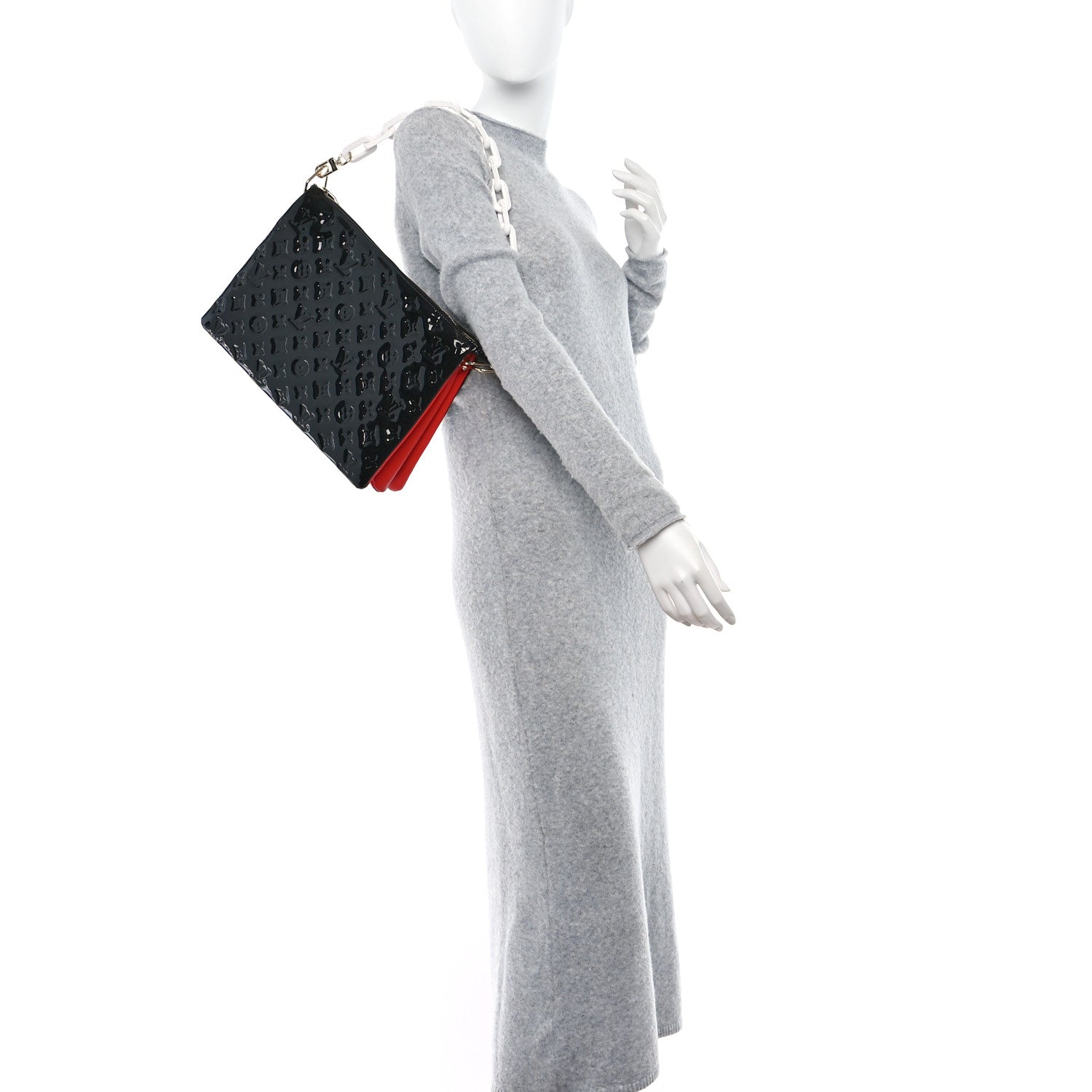 Louis Vuitton Patent Embossed Monogram Lambskin Coussin MM Black Red 2 of 9