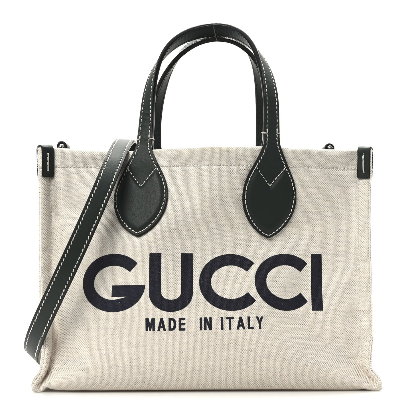 Canvas Calfskin Logo Print Medium Tote Bag Green