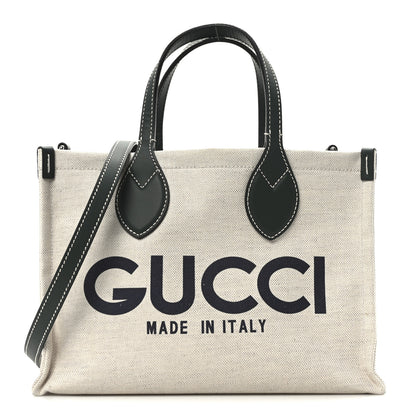 Gucci Canvas Calfskin Logo Print Medium Tote Bag Green 1 of 12