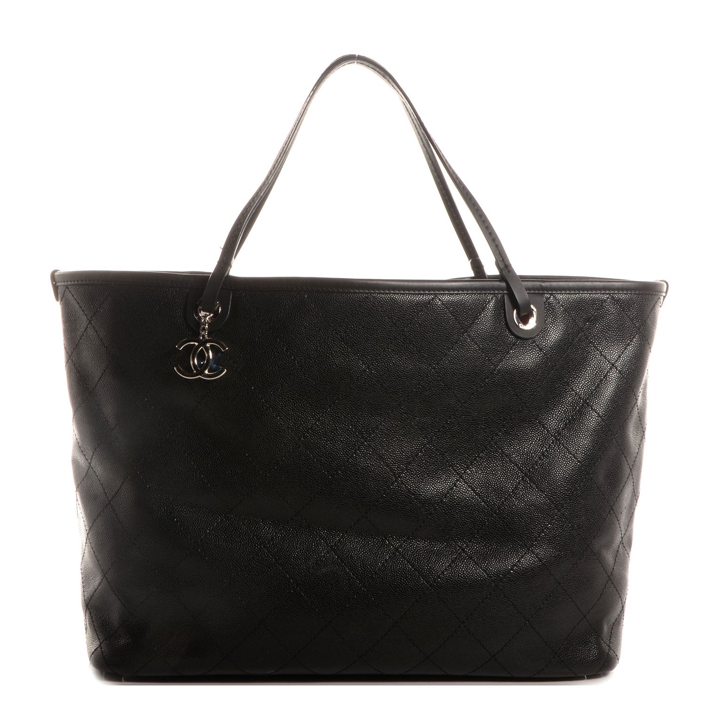 Grained Calfskin Large Shopping Fever Tote Black