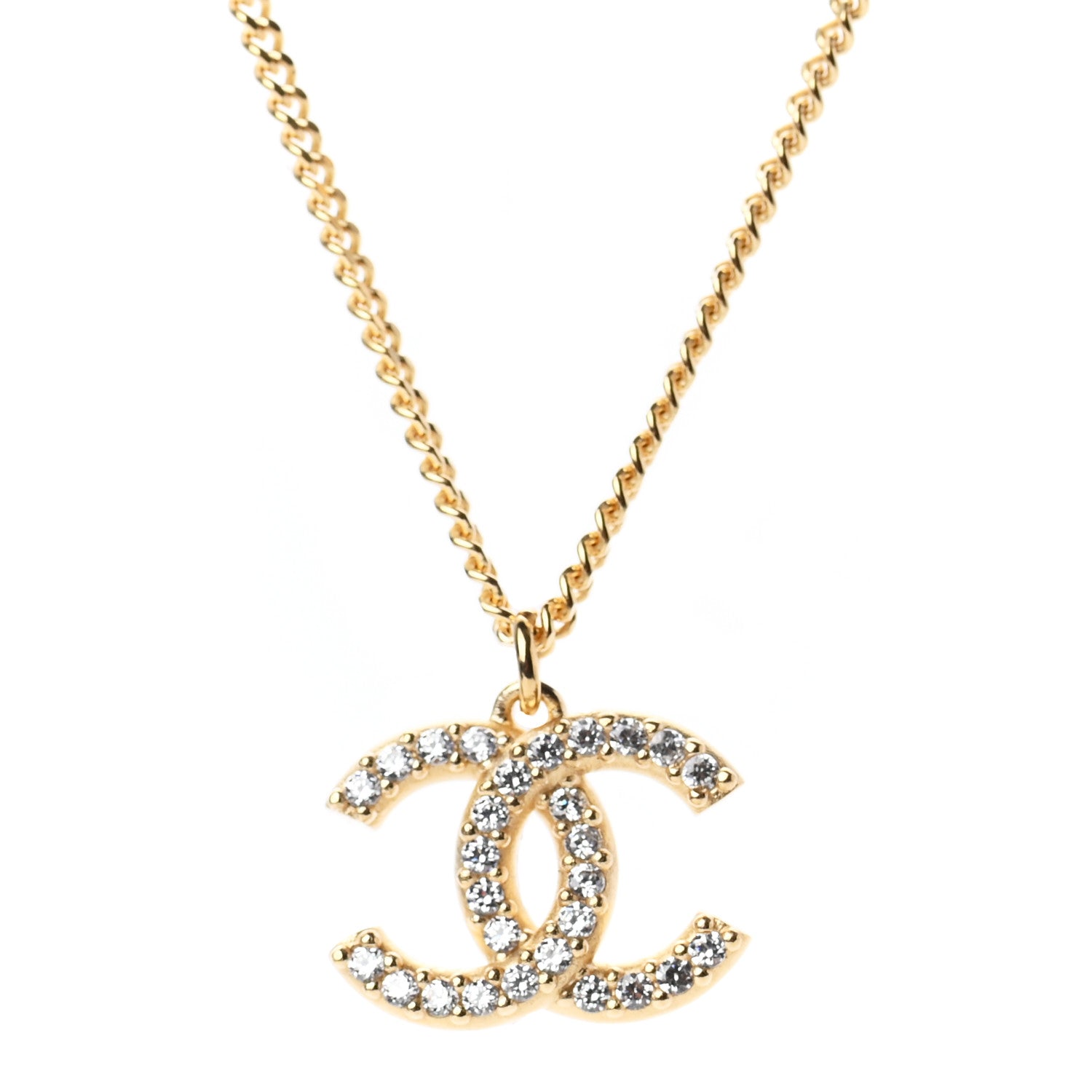 Chanel Crystal CC Pendant Necklace Gold 4 of 6
