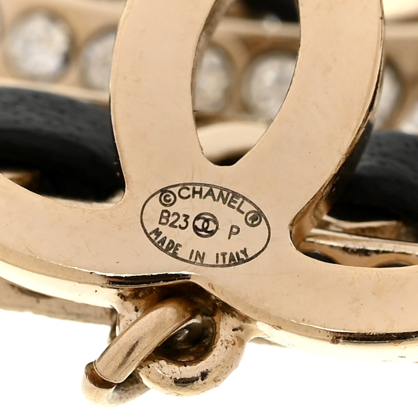 Crystal Lambskin Chain CC No 5 Drop Earrings Gold Black