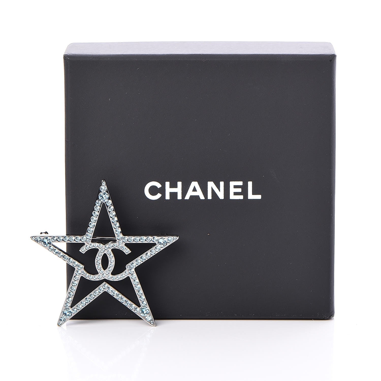 Chanel Ruthenium Crystal Star CC Brooch Blue 5 of 5