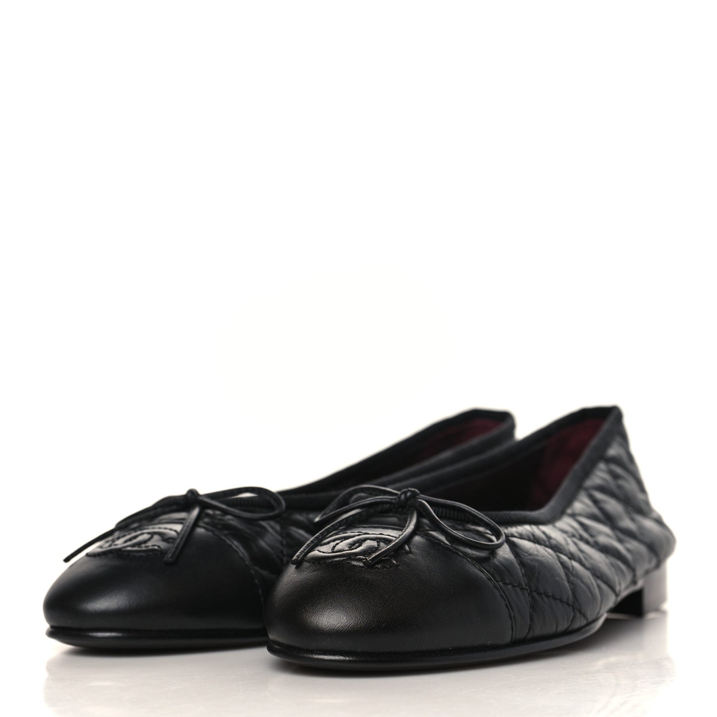 Aged Calfskin Quilted CC Cap Toe Ballerina Flats 35 Black