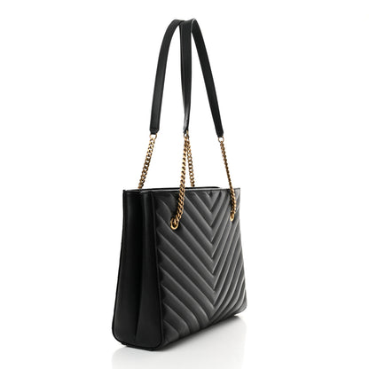 Saint Laurent Grain de Poudre Matelasse Chevron Medium Tribeca Shopping Bag Black 3 of 14
