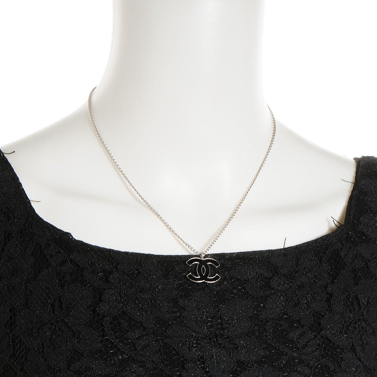 Enamel CC Necklace Black Silver