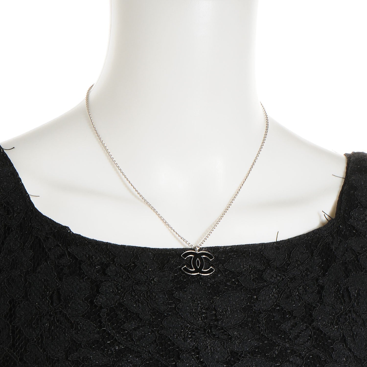 Chanel Enamel CC Necklace Black Silver 2 of 5