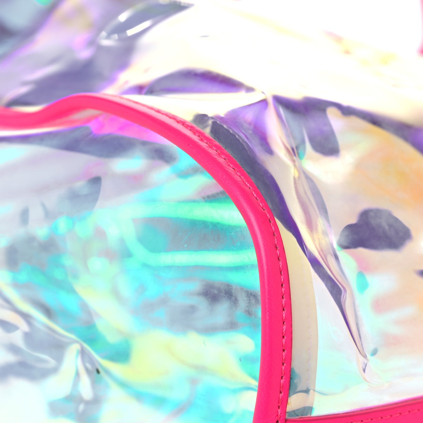 Iridescent PVC Shopper Tote Neon Pink Hologram