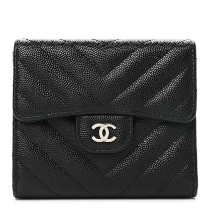 Chanel Caviar Chevron Quilted Compact Flap Wallet Black 1 of 9