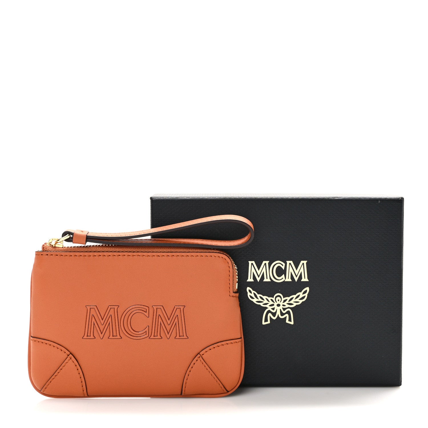 MCM Spanish Calfskin X-Mini Aren Wristlet Zip Pouch Cognac 8 of 8
