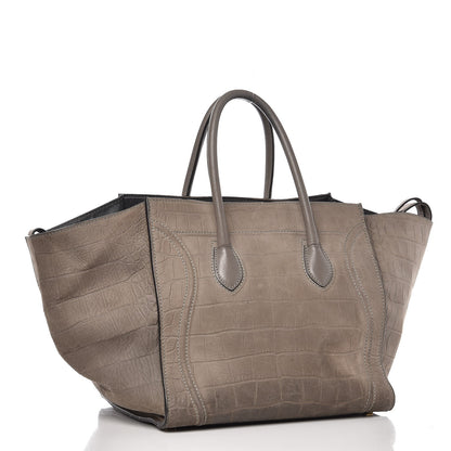 Celine Crocodile Embossed Nubuck Medium Phantom Luggage Grey 3 of 16