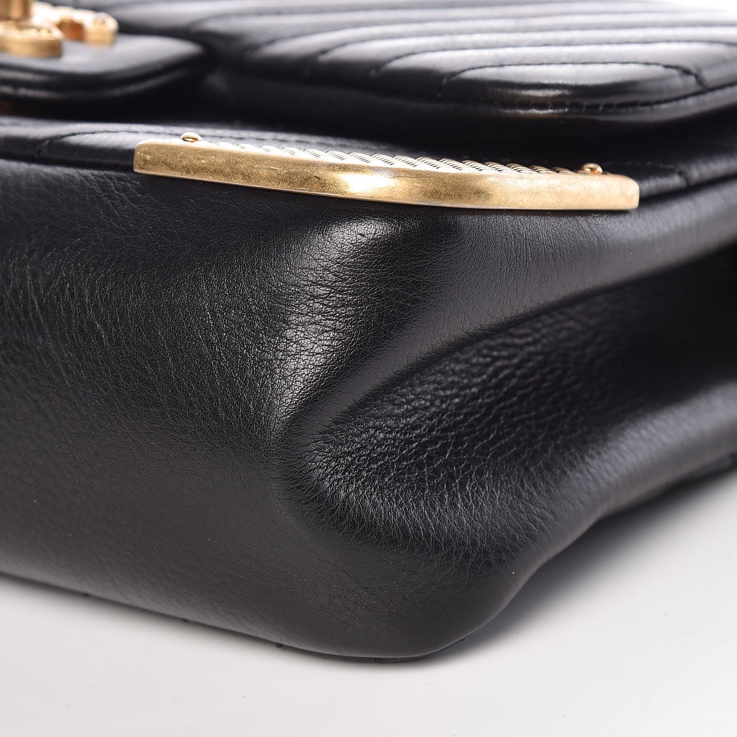 Calfskin Chevron Quilted Mini Rock The Corner Flap Black