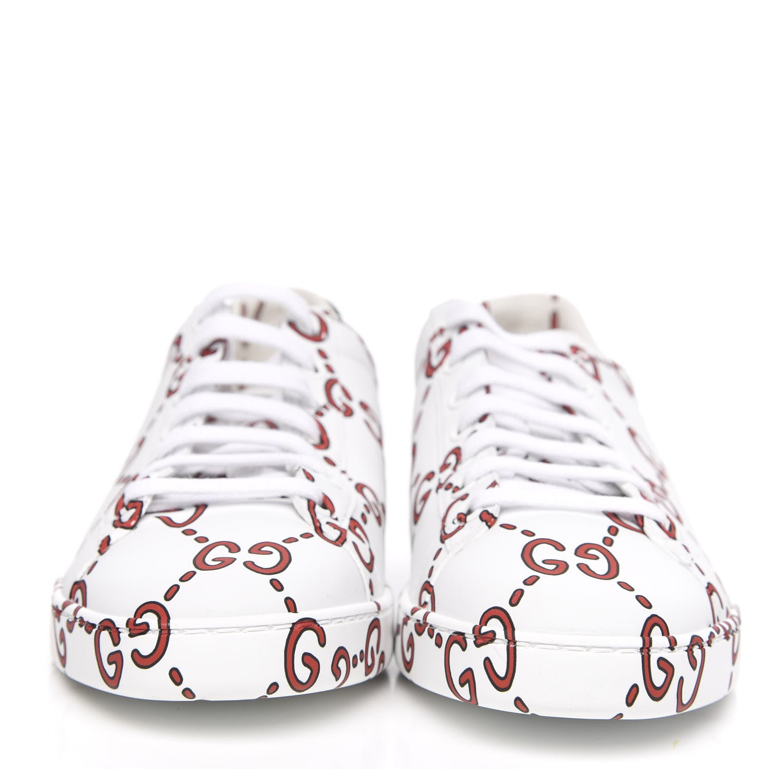 Gucci Calfskin GucciGhost Print Womens Ace Sneakers 37.5 White Hibiscus Red 2 of 10
