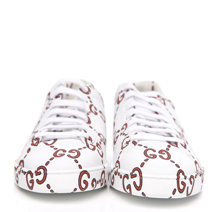 Gucci Calfskin GucciGhost Print Womens Ace Sneakers 37.5 White Hibiscus Red 2 of 10