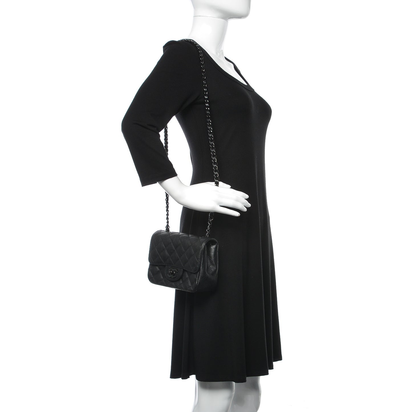 Crumpled Calfskin Quilted Mini Square Flap So Black