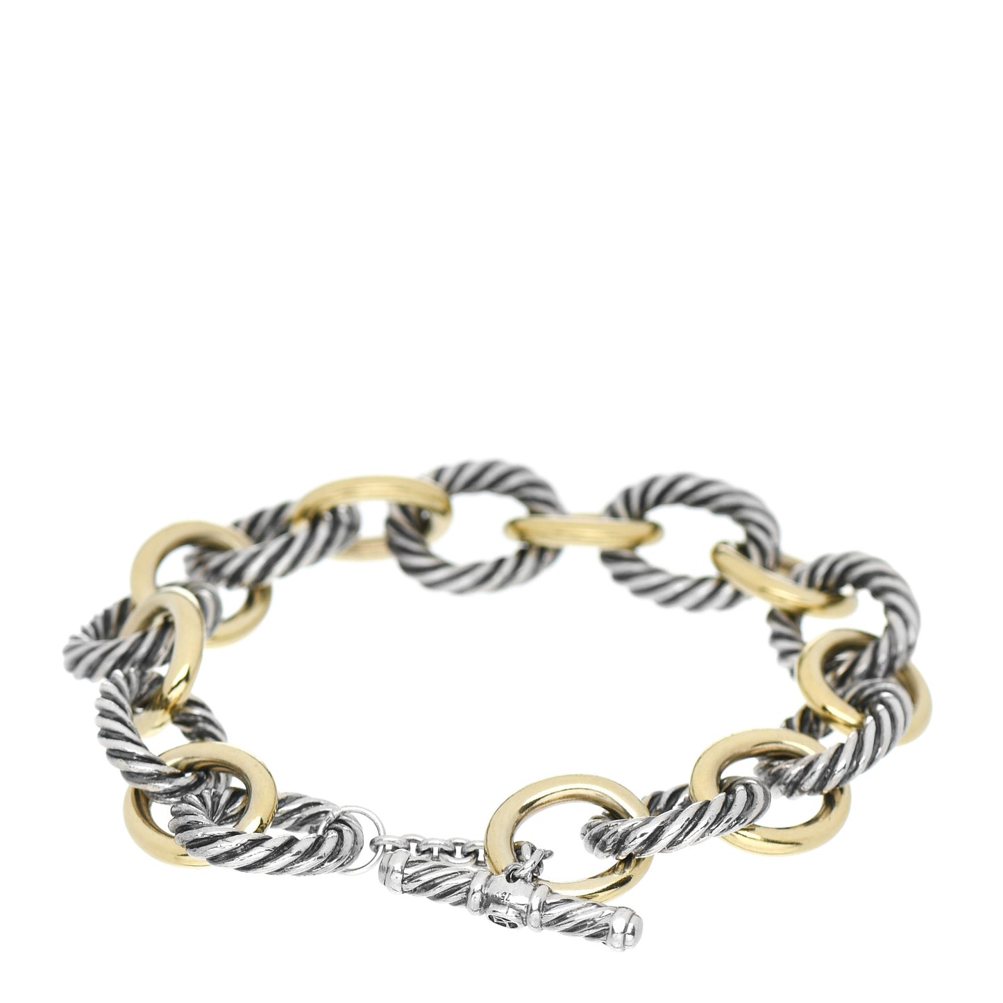 Sterling Silver 18K Yellow Gold Oval Link Toggle Bracelet