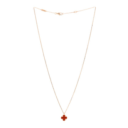 Van Cleef & Arpels 18K Rose Gold Carnelian Sweet Alhambra Pendant Necklace 3 of 6