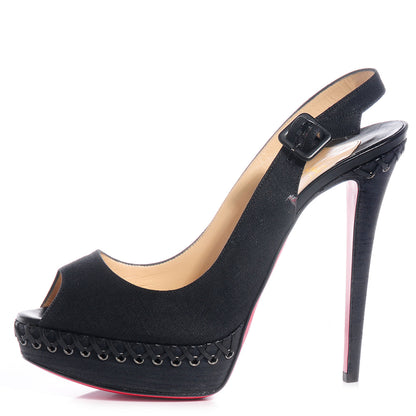 Christian Louboutin Canvas Indiana Sling 140 Pumps 41 Black Grezzo 1 of 8