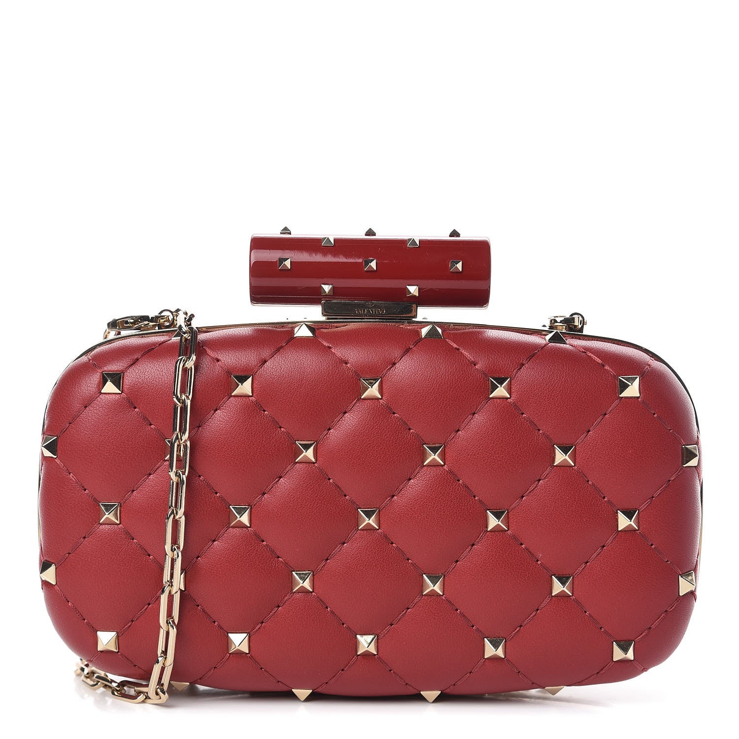 Valentino Garavani Nappa Rockstud Spike Minaudiere Clutch Rosso Valentino 1 of 10