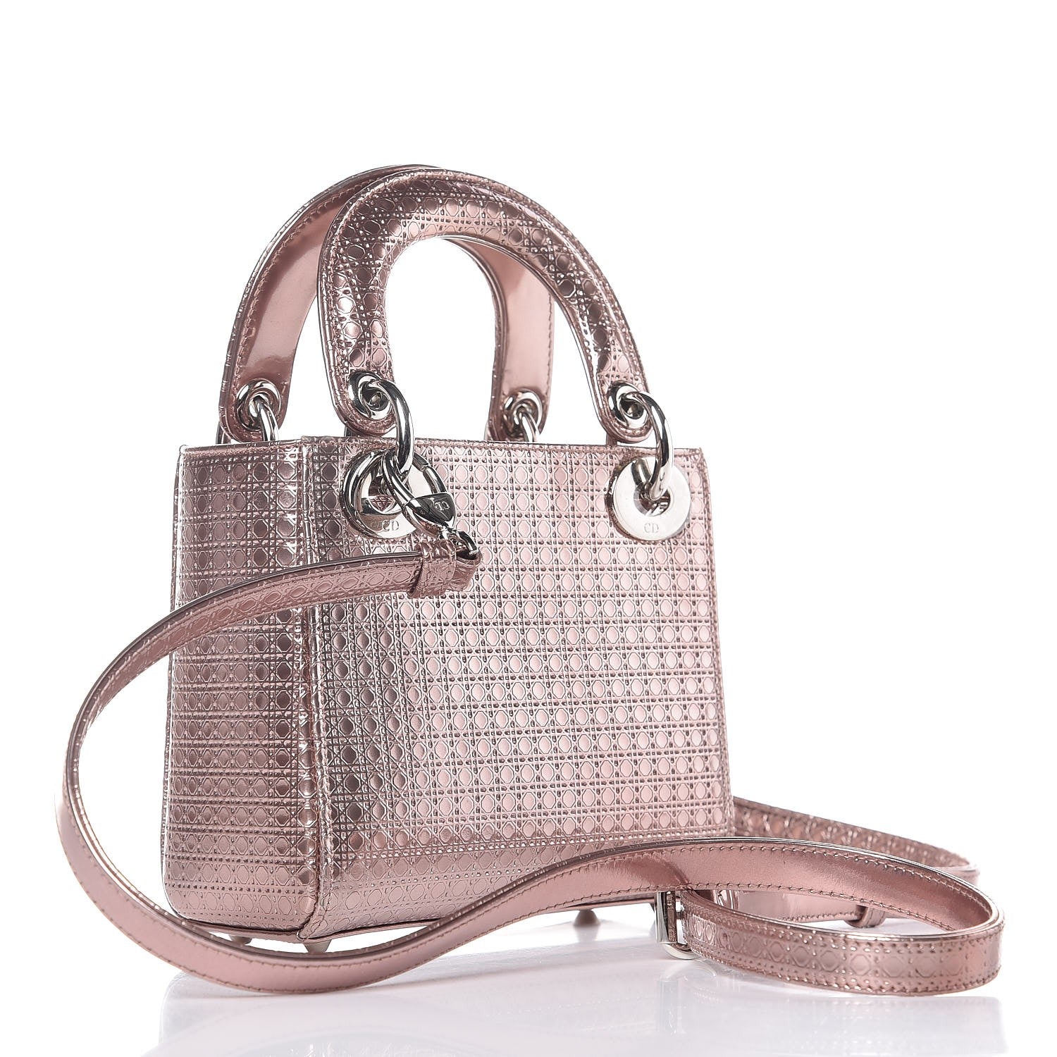 Christian Dior Metallic Patent Micro-Cannage Mini Lady Dior Hyper Pink 3 of 7