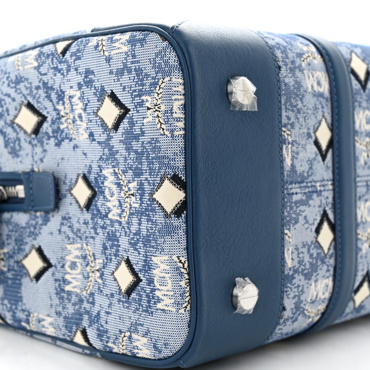 Vintage Jacquard Monogram Aren Traveler Weekender Duffle Bag Blue