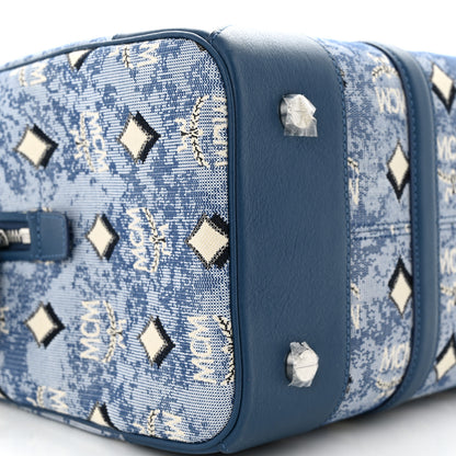 MCM Vintage Jacquard Monogram Aren Traveler Weekender Duffle Bag Blue 8 of 11