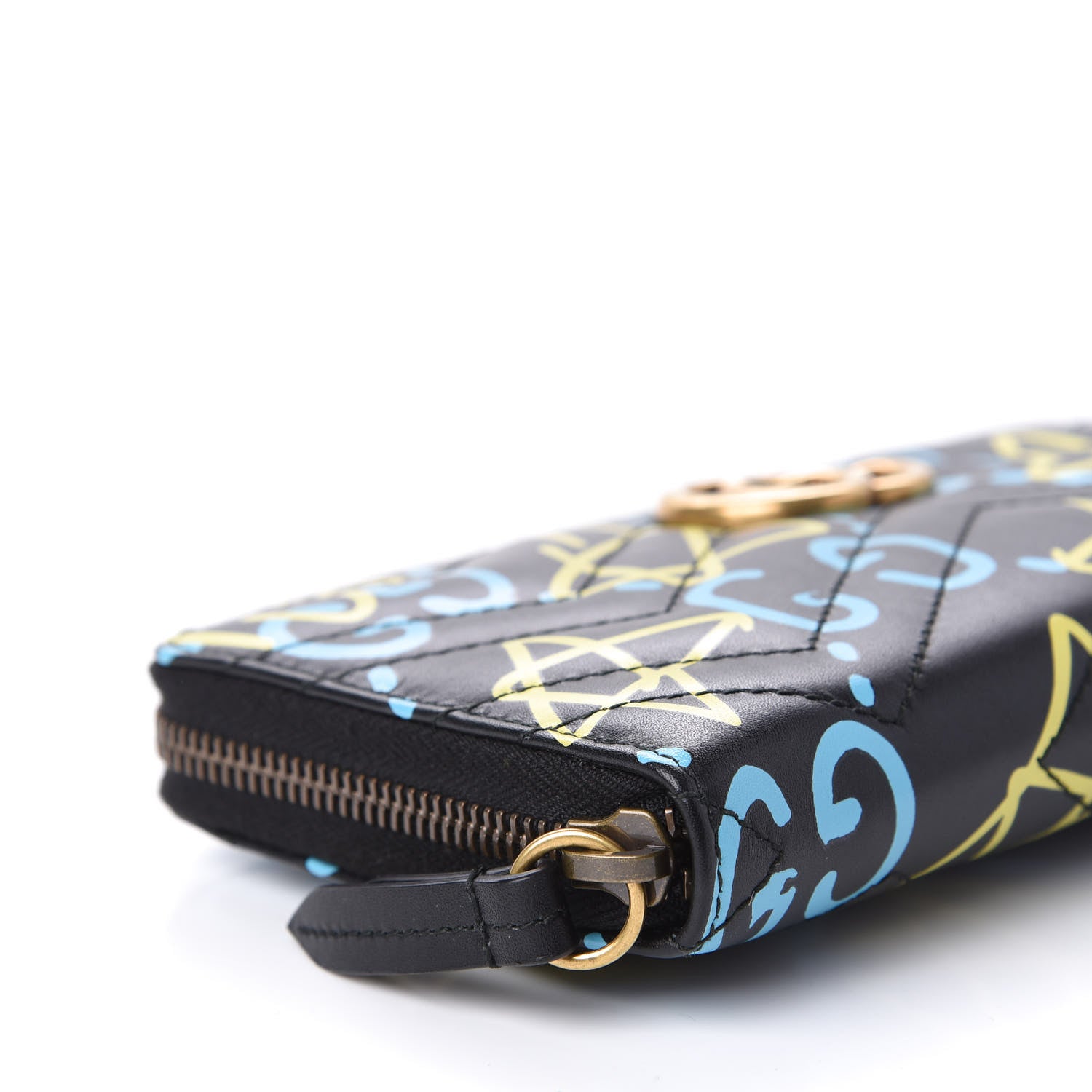 Gucci Calfskin Matelasse GucciGhost GG Marmont Zip Around Wallet Black New Acquamarine 8 of 10