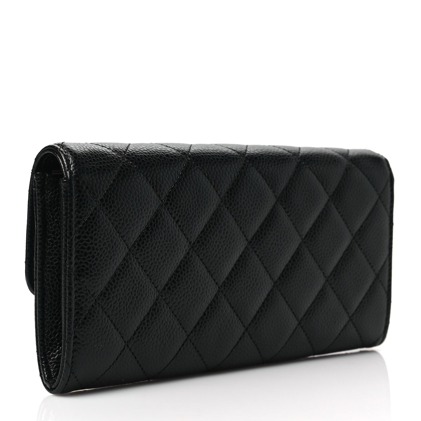 Caviar Quilted Long Flap Wallet Black