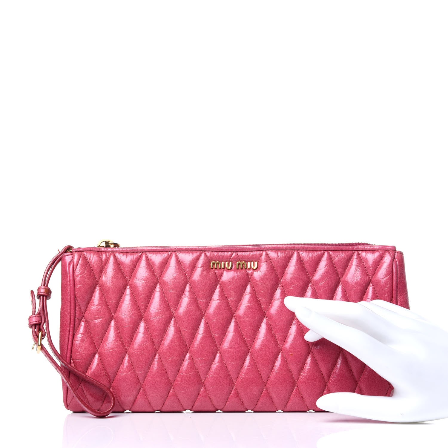 Miu Miu Vitello Shine Quilted Wristlet Peonia 2 of 12
