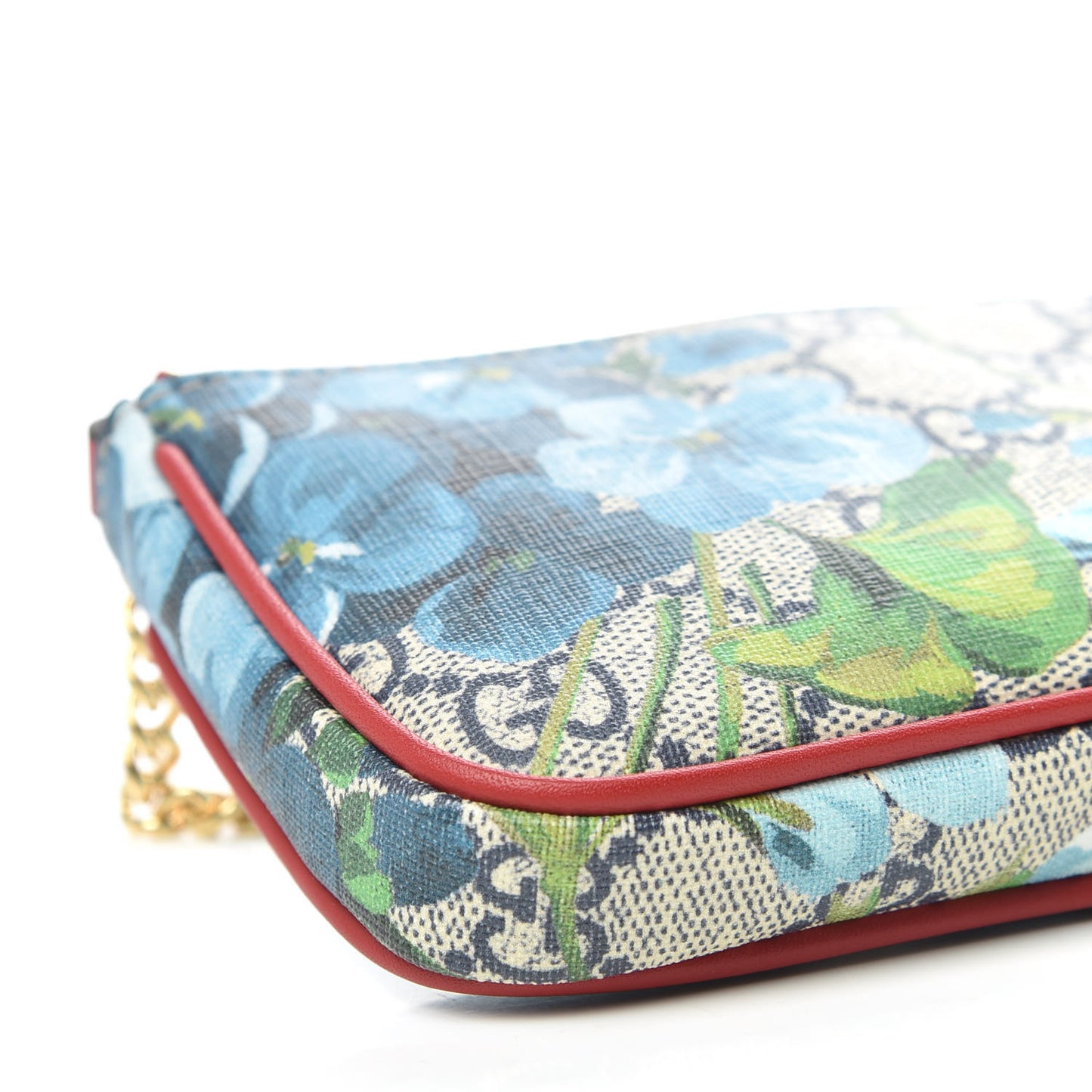 GG Supreme Monogram Blooms Mini Chain Bag Beige Blue Navy Hibiscus Red