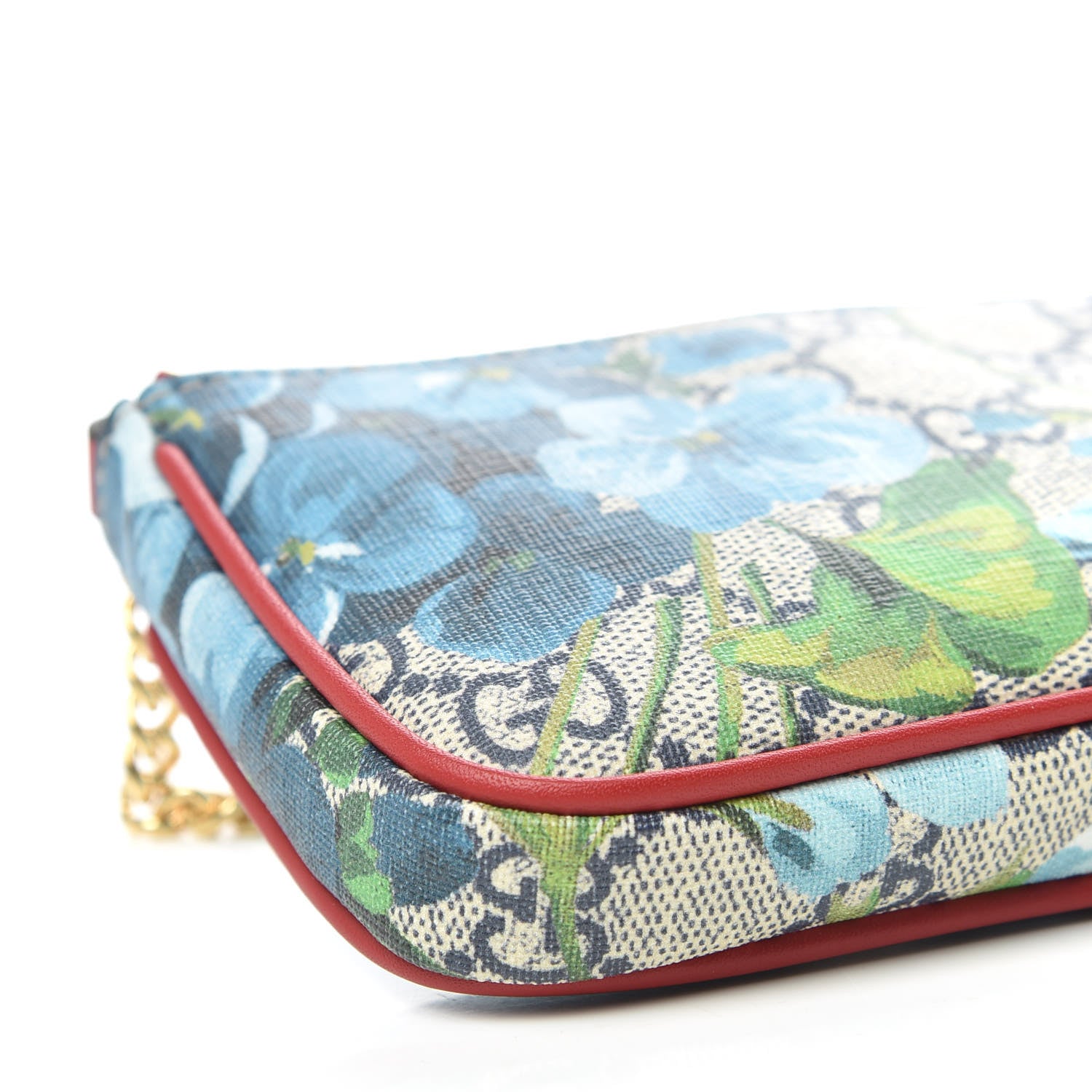 Gucci GG Supreme Monogram Blooms Mini Chain Bag Beige Blue Navy Hibiscus Red 5 of 11