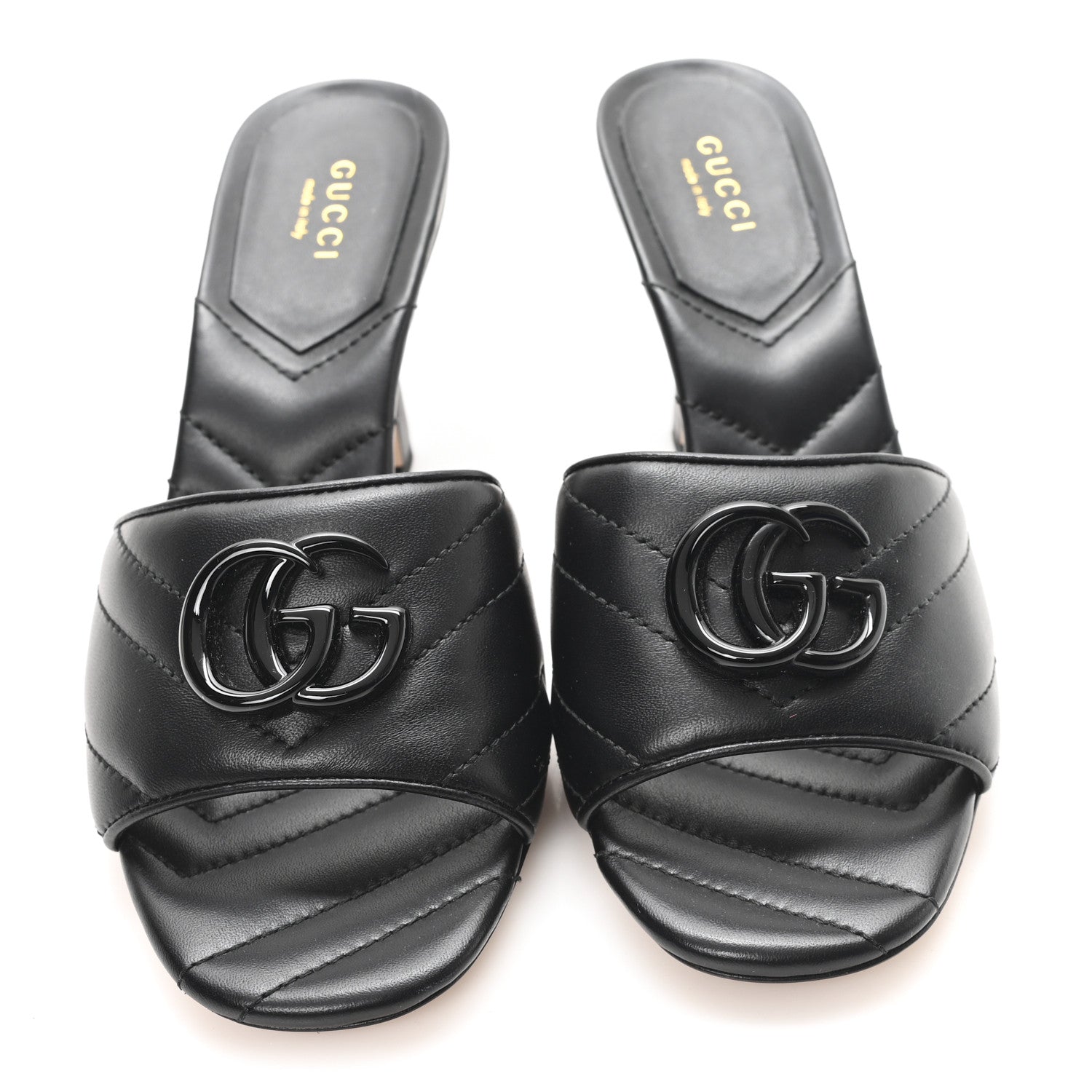 Gucci Nappa Matelasse Monochrome GG Marmont 75mm Slide Sandals 36 Black 3 of 10