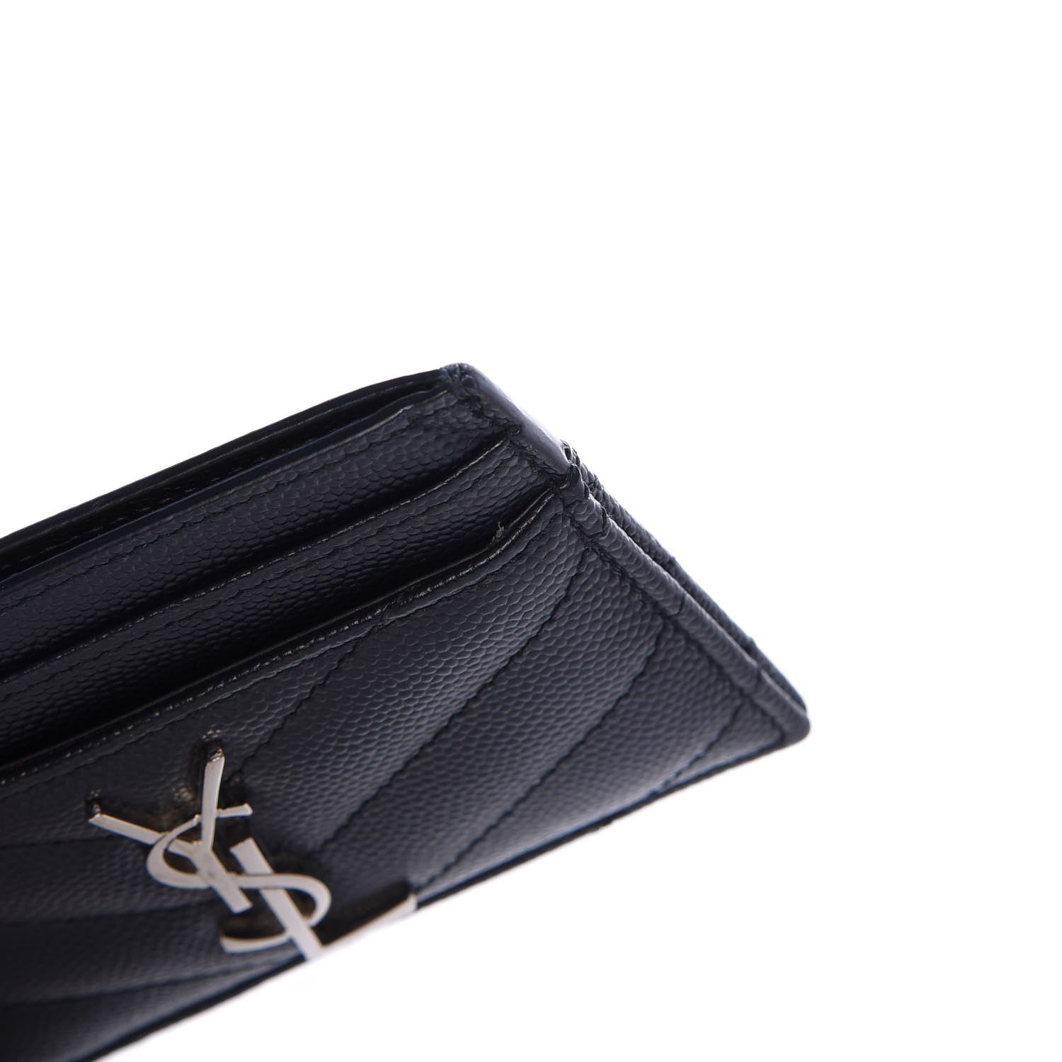 Saint Laurent Grain De Poudre Matelasse Monogram Chevron Credit Card Case Deep Marine 10 of 12