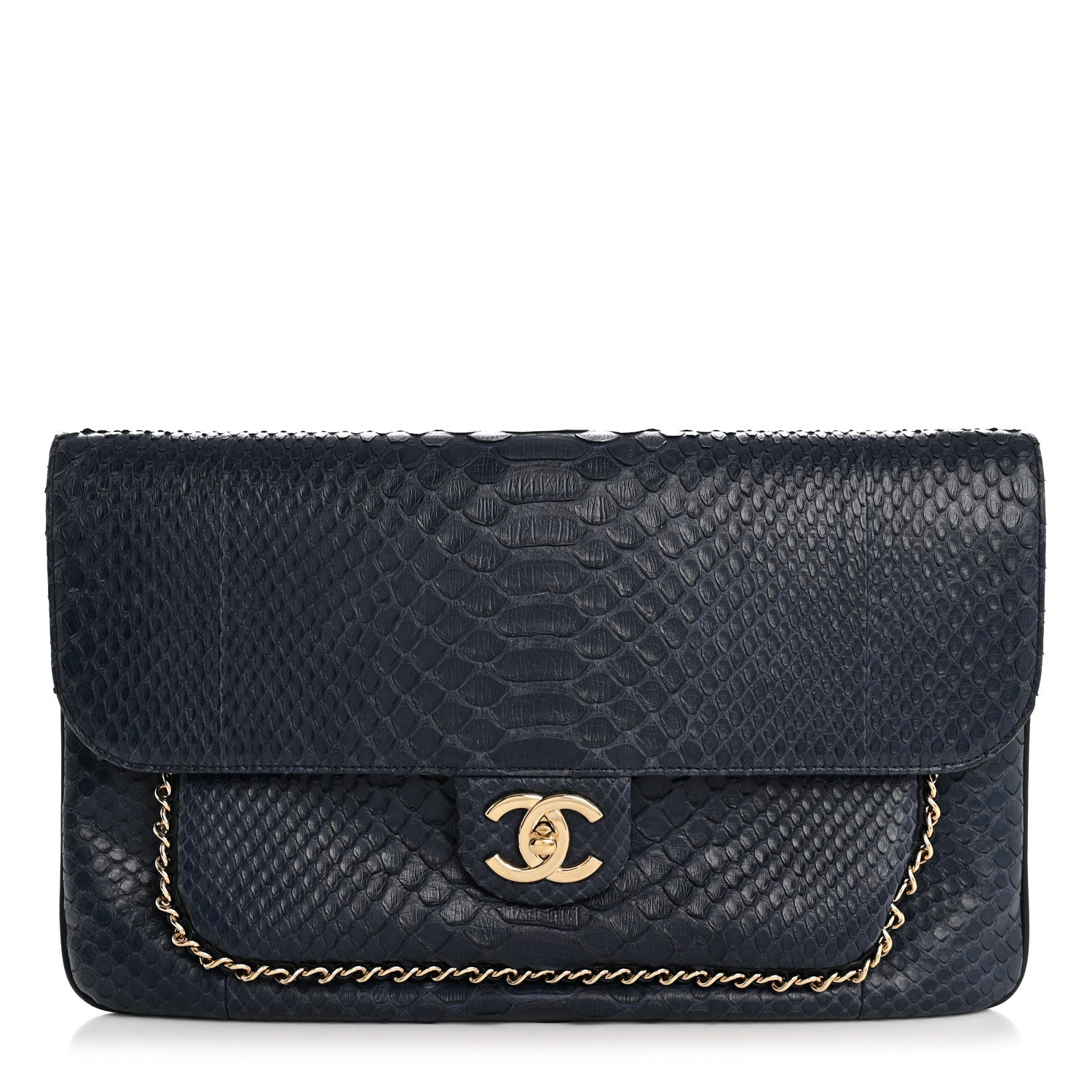 Chanel Snakeskin CC Unchained Clutch Navy 1 of 10